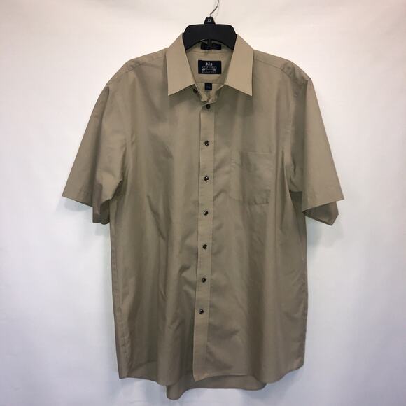Stafford Button Up Adult XXL Mens Beige Short Sleeve Cotton Blend Shirt - Picture 1 of 8